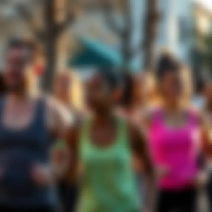 A group of individuals walking together, showcasing a community aspect of fitness