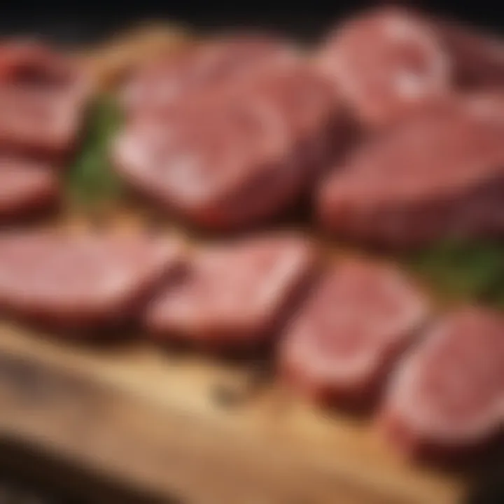 Selection of fresh, low-carb meats on a wooden board