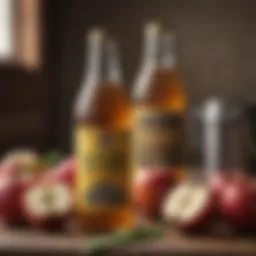 A bottle of apple cider vinegar with fresh apples