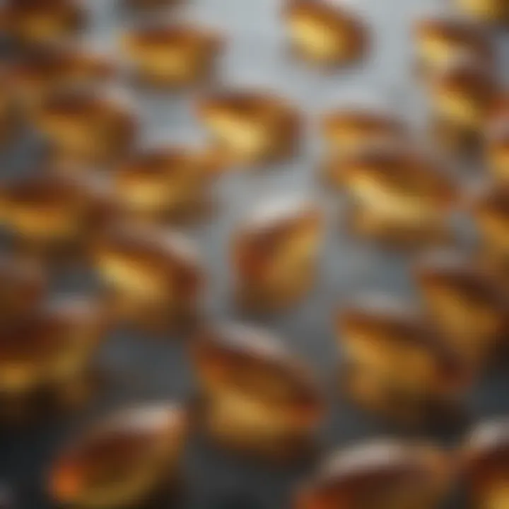 A close-up of fish oil capsules highlighting their golden hue.