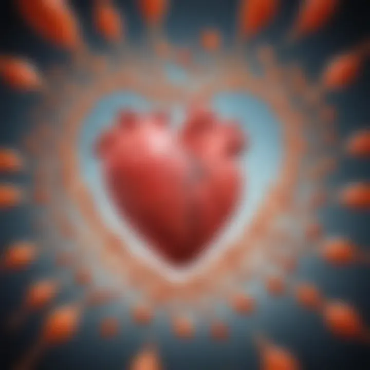 An artistic representation of a healthy heart surrounded by omega-3 symbols.