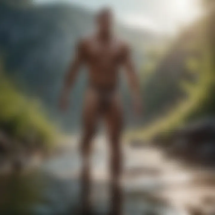 A person stepping into a cold bath surrounded by natural elements