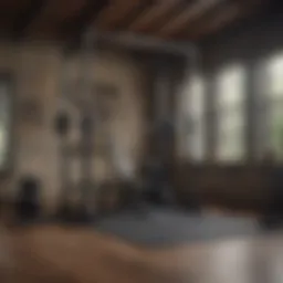 Folding squat rack in a home gym setting