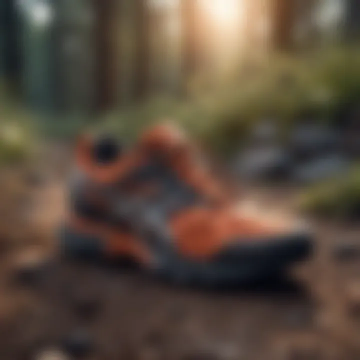 Different types of running shoes positioned on diverse terrains.