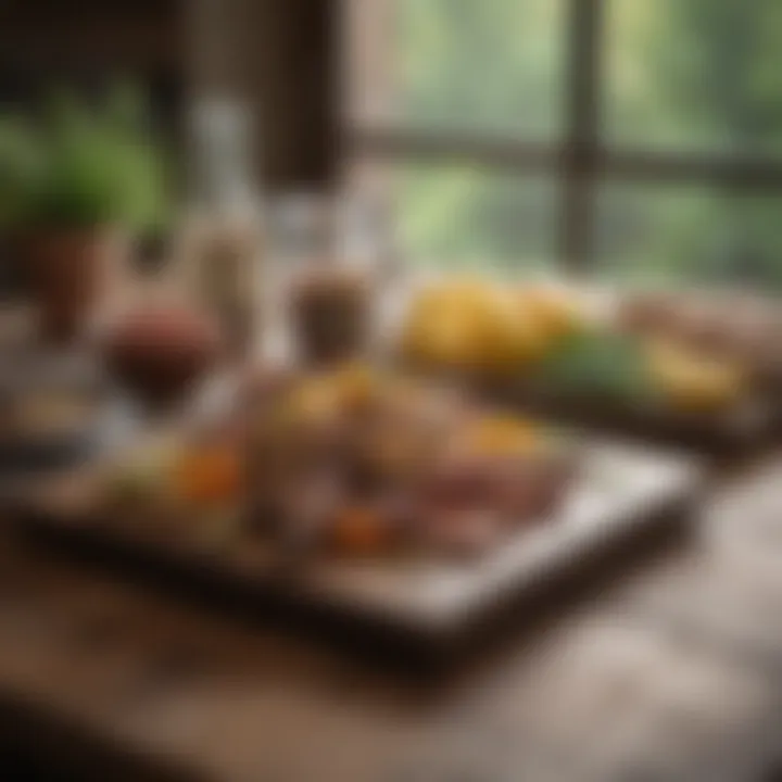 A tranquil setting with a rustic table filled with unprocessed foods