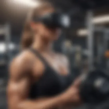 Virtual reality headset user engaging in weight lifting