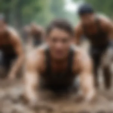 Navigating the Mud Pit Challenge Participants conquering an intense mud pit during a race