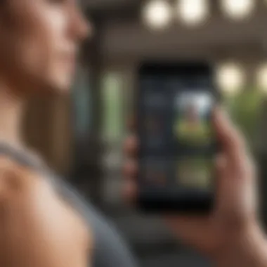 User Engaging with Fitness App User engaging with a fitness app on a smartphone