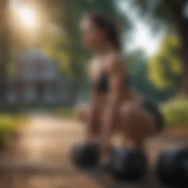 A fitness enthusiast utilizing dumbbells in a park setting