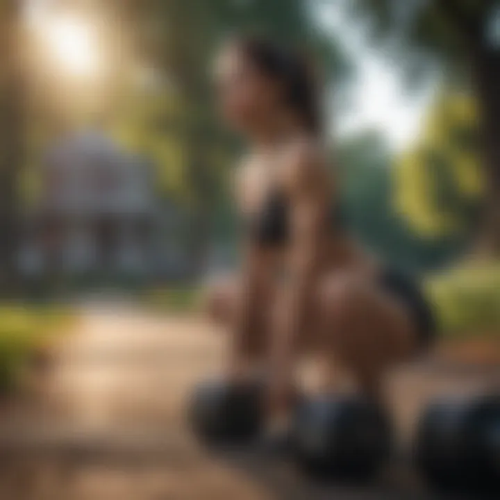 A fitness enthusiast utilizing dumbbells in a park setting