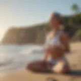 Senior engaging in a yoga session by the beach