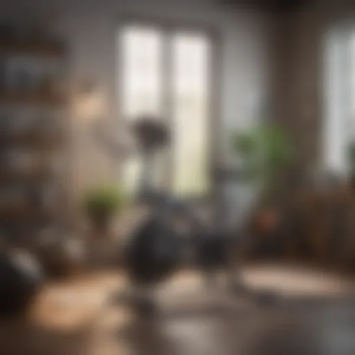 Folding exercise bike with backrest in a modern home gym setup