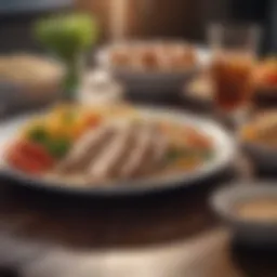 A plate featuring a balanced meal with lean protein, vegetables, and whole grains.