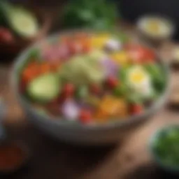 A colorful salad bowl filled with fresh vegetables and lean proteins.