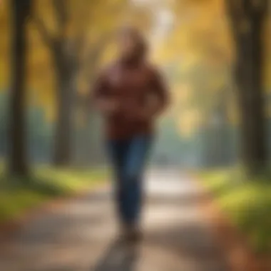 Person walking briskly in a park