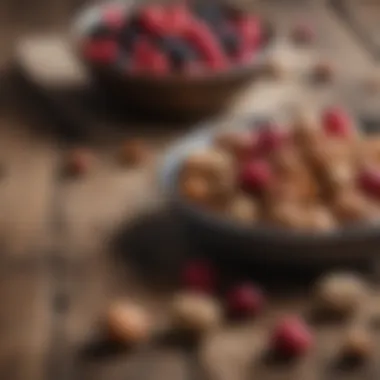 A selection of nuts and berries on a rustic table