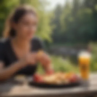 Enjoying a Healthy Snack Outdoors A person enjoying a healthy snack outdoors in a natural setting