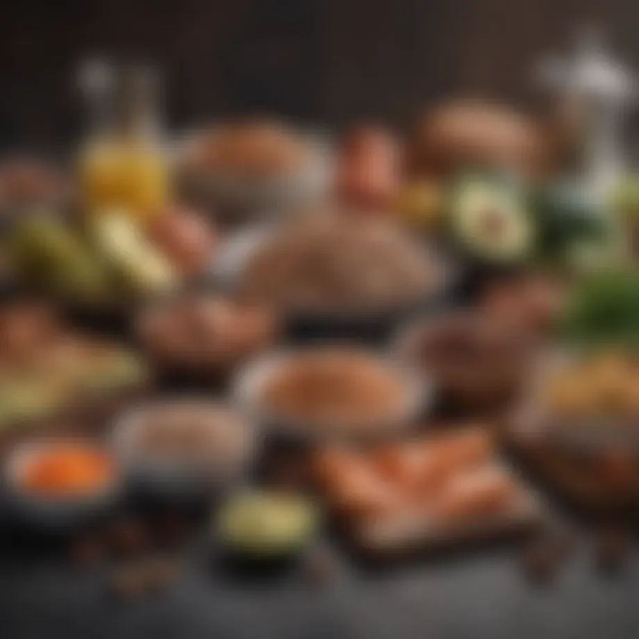 A vibrant assortment of keto-friendly foods, showcasing healthy fats and low-carb options.