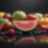 Vibrant assortment of low-calorie fruits such as berries, apples, and melons.