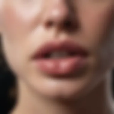 Close-up of lips showing cold sore symptoms