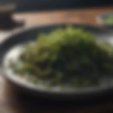 A beautifully plated dish featuring seaweed as a key ingredient.