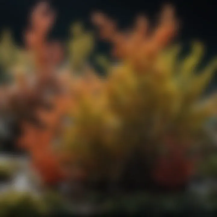 An array of different seaweed varieties displaying vibrant colors.