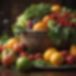 Colorful array of fresh fruits and vegetables arranged artfully