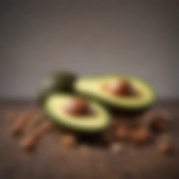 Avocado and nuts representing healthy fats in a keto diet