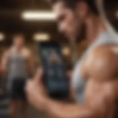 User Engaging with Workout App Dynamic illustration of a user engaging with a workout application on a smartphone.