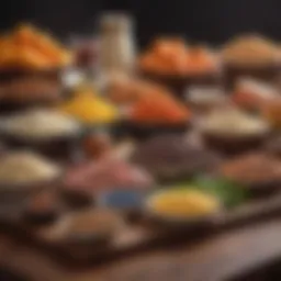 Diverse selection of protein-rich foods displayed on a table
