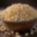 Organic popcorn kernels in a wooden bowl