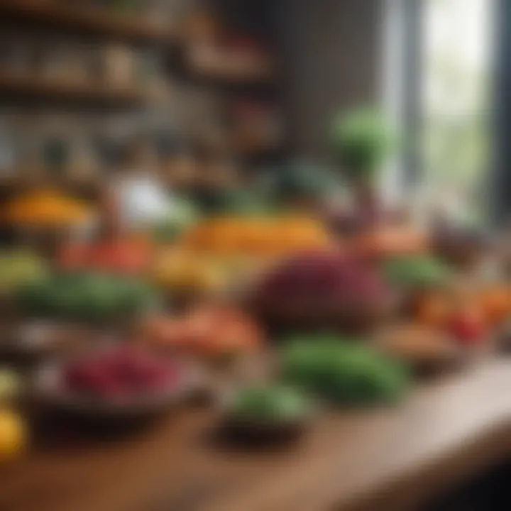 Assortment of whole foods on a wooden table