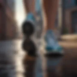 Close-up of innovative footwear technology used in power walking sneakers