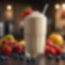 Delicious vanilla protein shake garnished with fruits