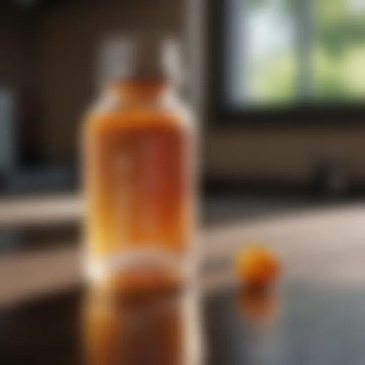 Close-up of a Ritual Essential Multivitamin bottle with sunlight reflecting off the glass.