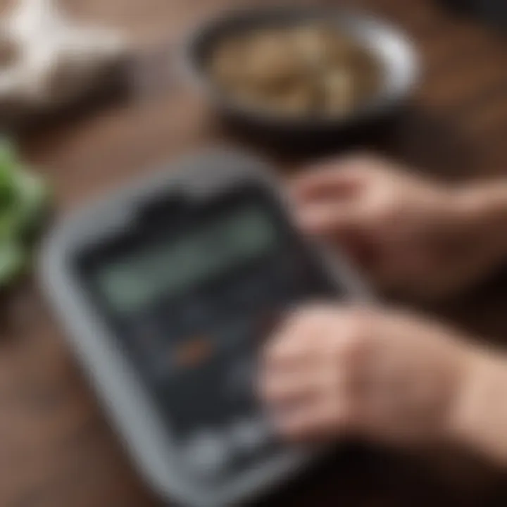 A person checking their progress on a digital scale