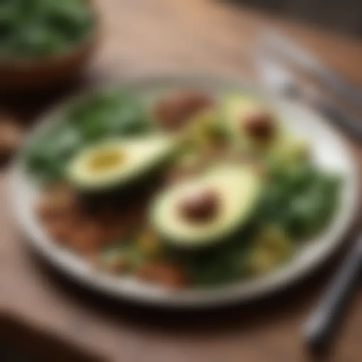 A vibrant plate showcasing a variety of liver-friendly foods, including leafy greens, avocados, and nuts.