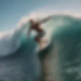 A surfer elegantly carving through a powerful wave