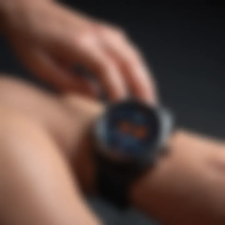 Close-up of a watch tracking heart rate during HIIT exercises