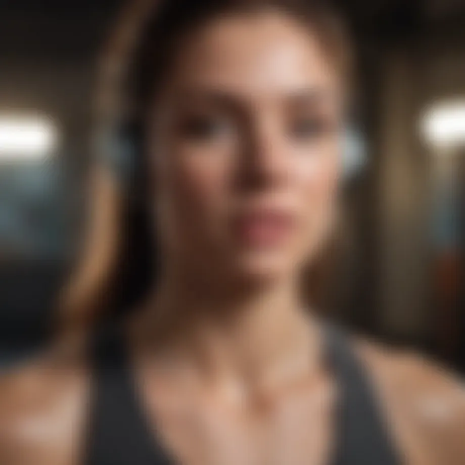 A person engaged in a guided workout session with earbuds