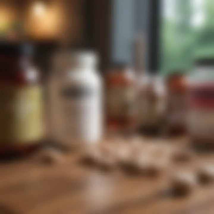 Various prebiotic supplements on a wooden table