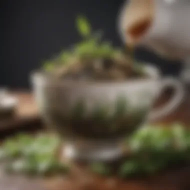 A close-up of tea leaves in a teacup, emphasizing the natural ingredients that contribute to weight management.