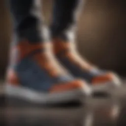 Close-up view of high-top walking shoes showcasing their unique design