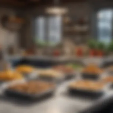 A well-organized kitchen showcasing a variety of frozen meals ready to be prepared