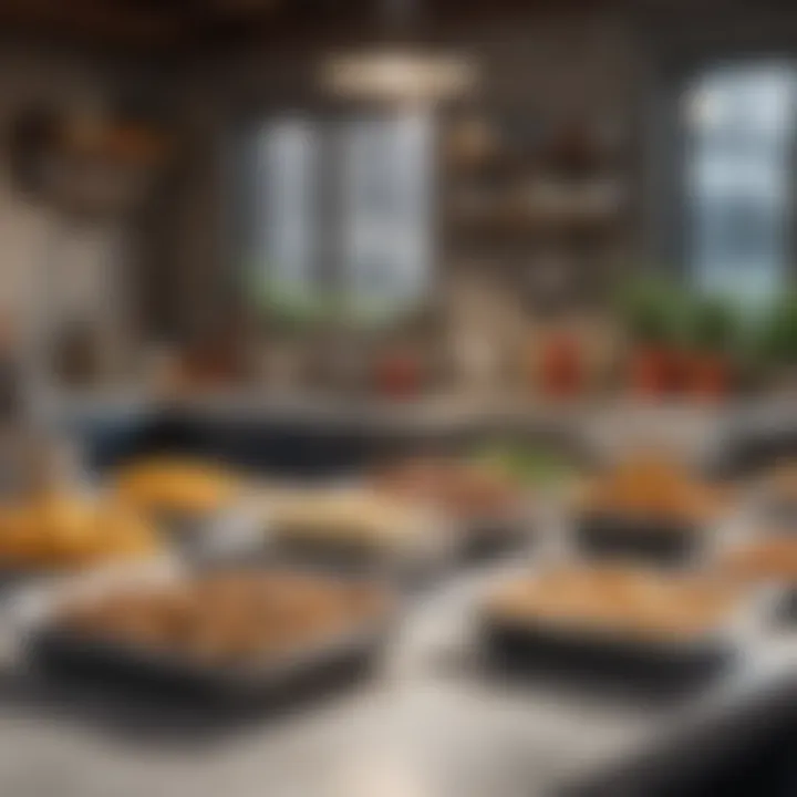 A well-organized kitchen showcasing a variety of frozen meals ready to be prepared