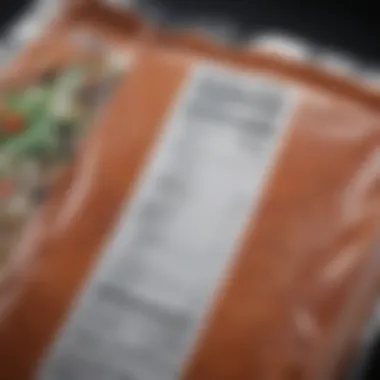 Close-up of nutritional information on a frozen meal package