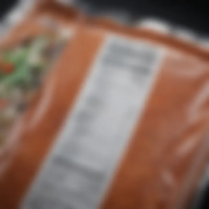Close-up of nutritional information on a frozen meal package