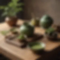 A vibrant matcha tea ceremony setup with traditional utensils