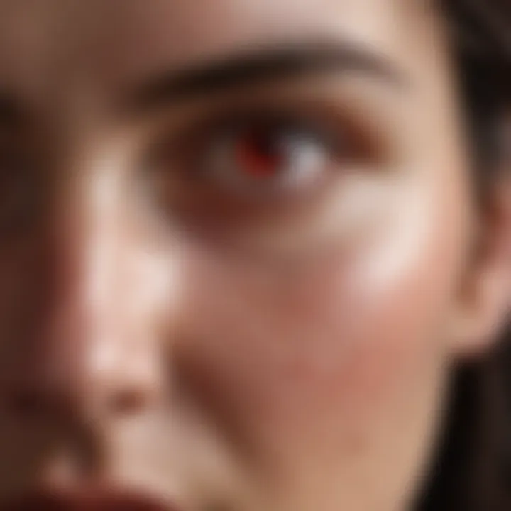 Close-up of a person with red eyes indicating irritation