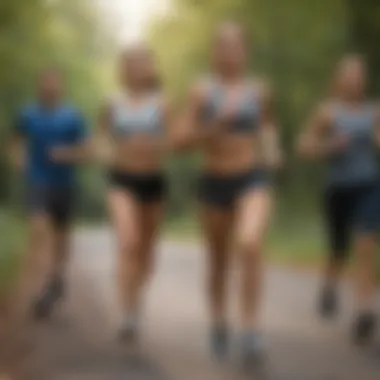 Group of individuals engaging in a run walking routine